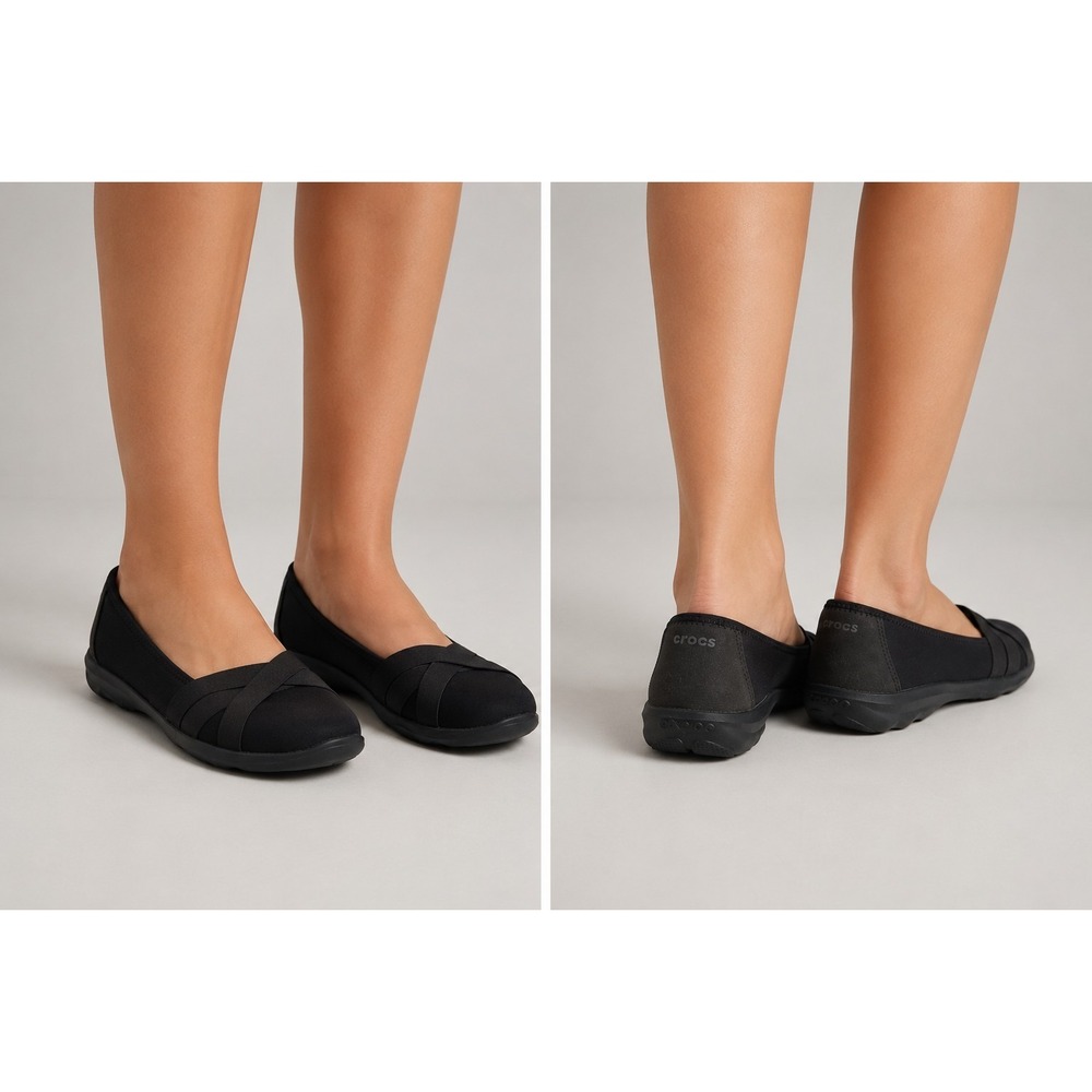 Crocs‎ Women's Black Stretch Ballet Flats Slip On Comfort Shoes Size 7